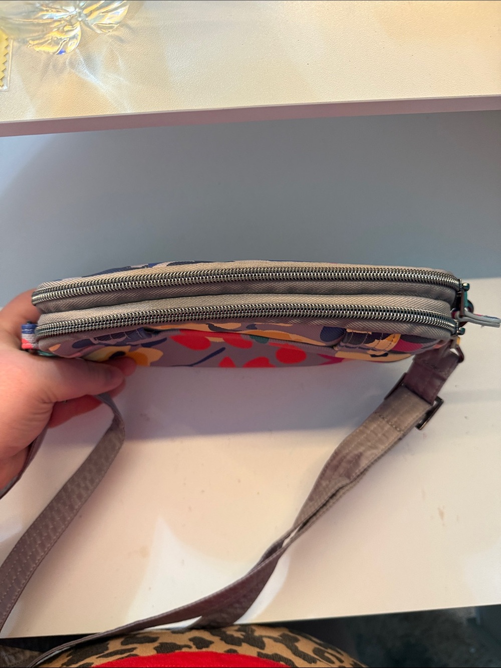 lug Floral Mini Crossbody Bag in Gray with Multicolor Flowers - Picture 5 of 7